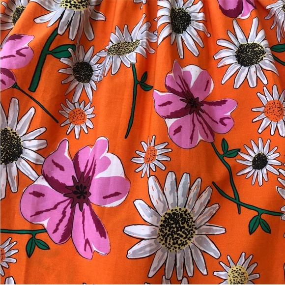 ZARA Mix Medía Cotton Orange Floral Print Short Sleeve Pull On Mini Dress M - Picture 8 of 16